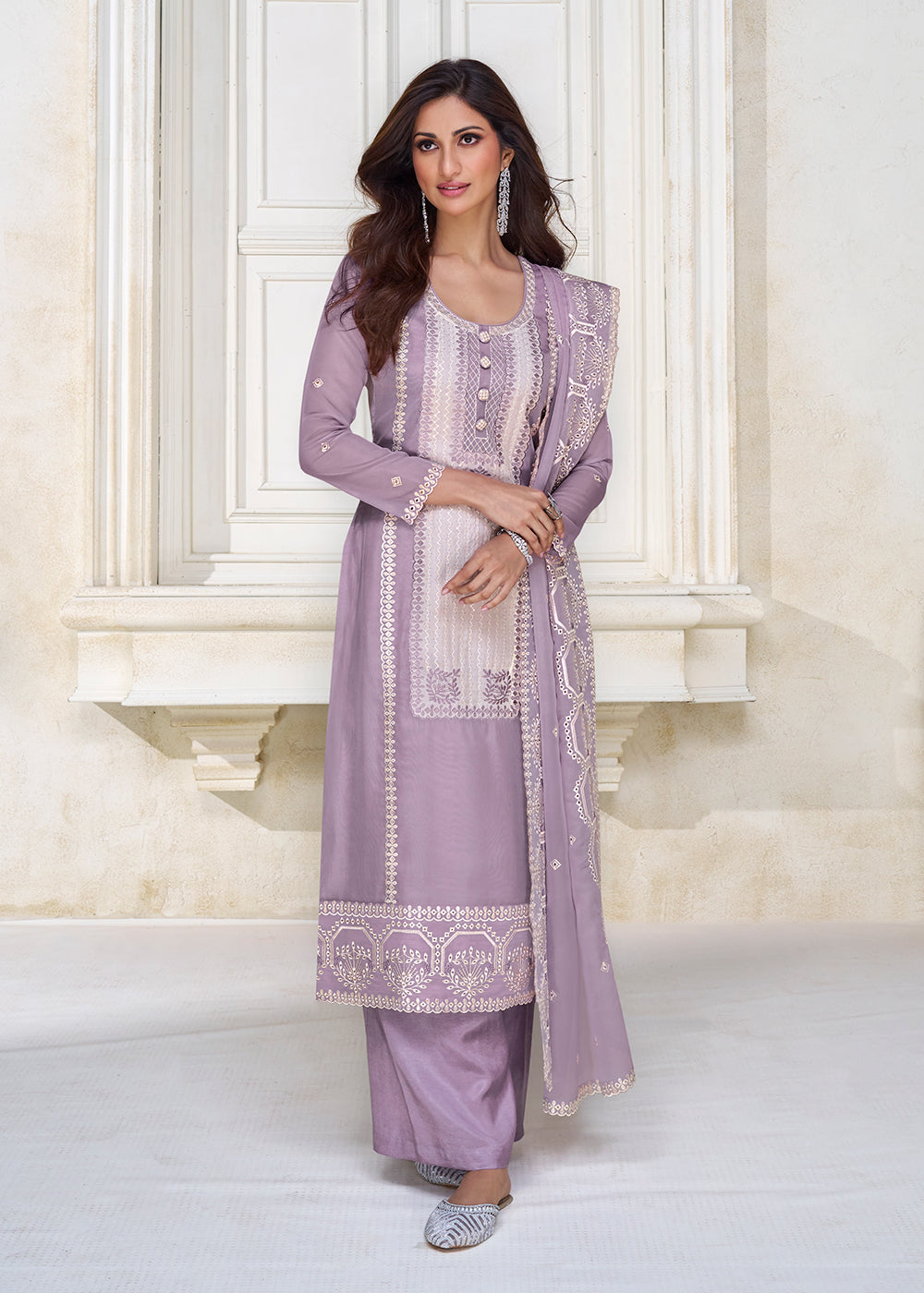 Pastel Lavender Organza Silk Designer Salwar Suit