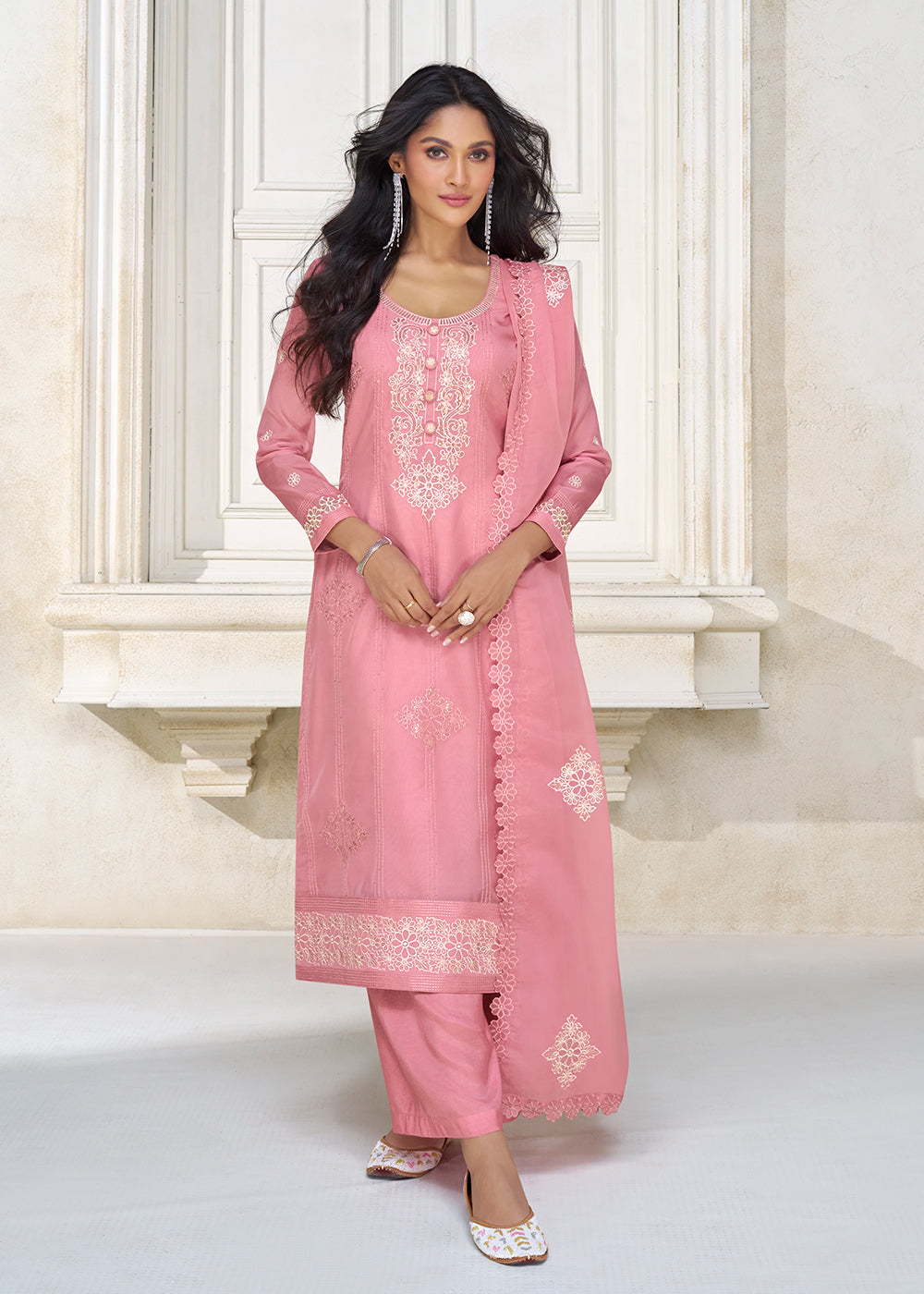 Buy Now Pastel Pink Organza Silk Designer Salwar Suit Online in USA, UK, Canada, Germany, Australia & Worldwide at Empress Clothing.