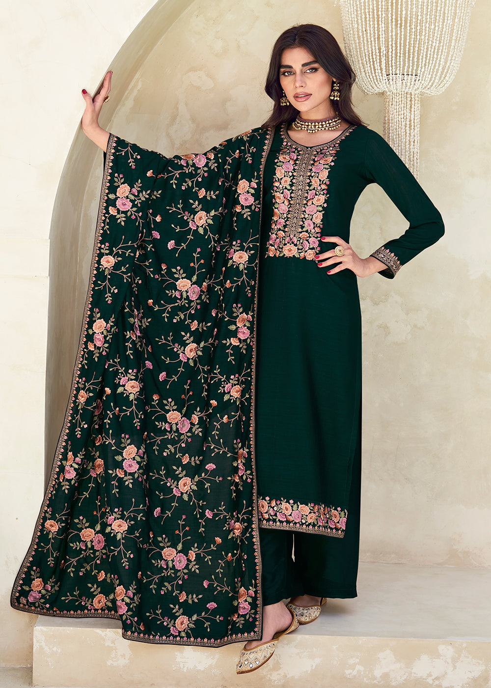 Buy Now Green Premium Silk Thread Embroidered Salwar Suit Online in USA, UK, Canada, Germany, Australia & Worldwide at Empress Clothing.