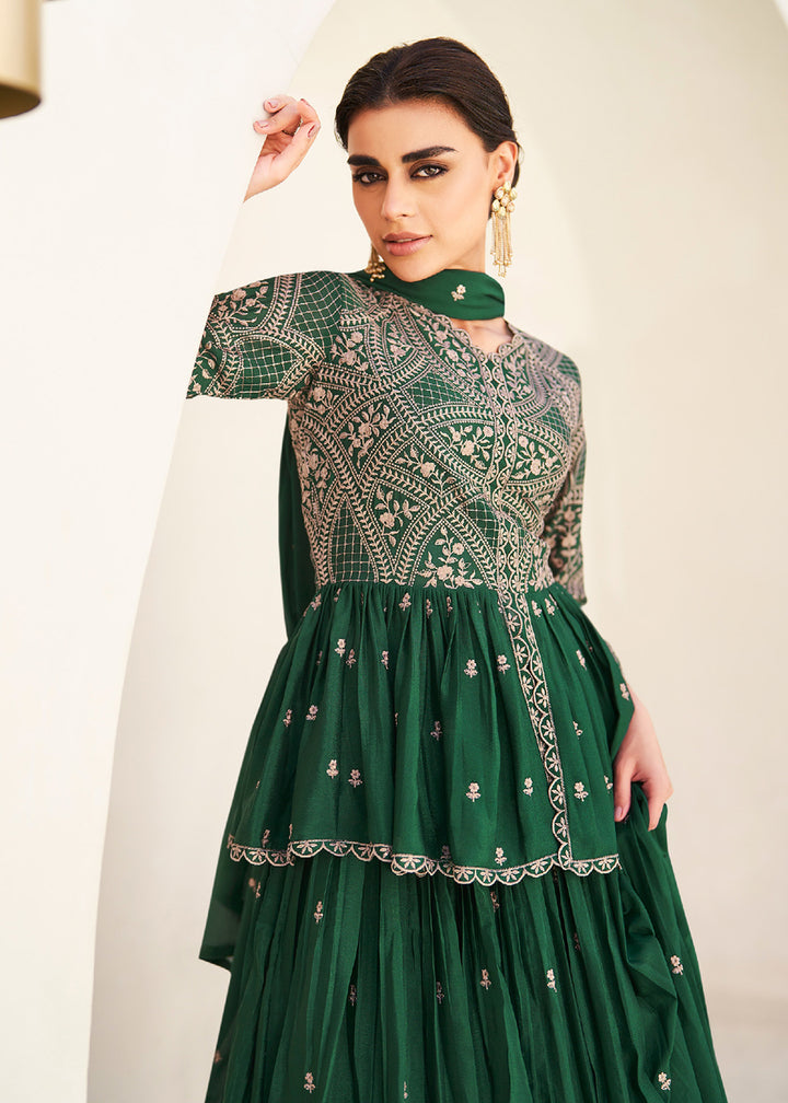 Buy Now Green Embroidered Wedding Party Lehenga Skirt Suit Set Online in USA, UK, Canada & Worldwide at Empress Clothing.