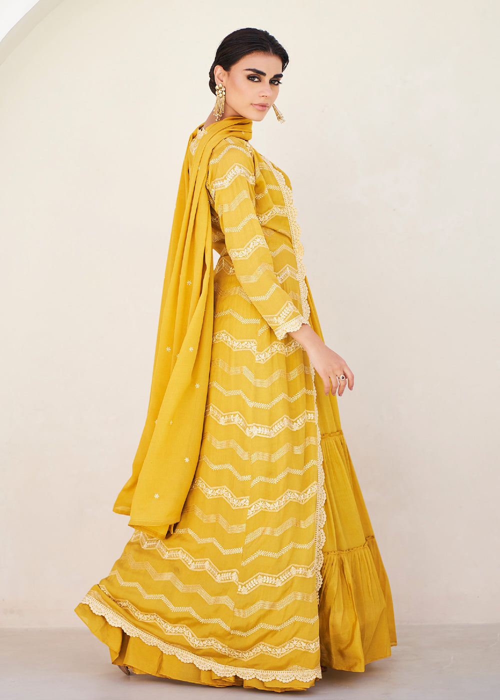Buy Now Pretty Yellow Koti Style Wedding Party Anarkali Gown Online in USA, UK, Australia, Canada & Worldwide at Empress Clothing. 