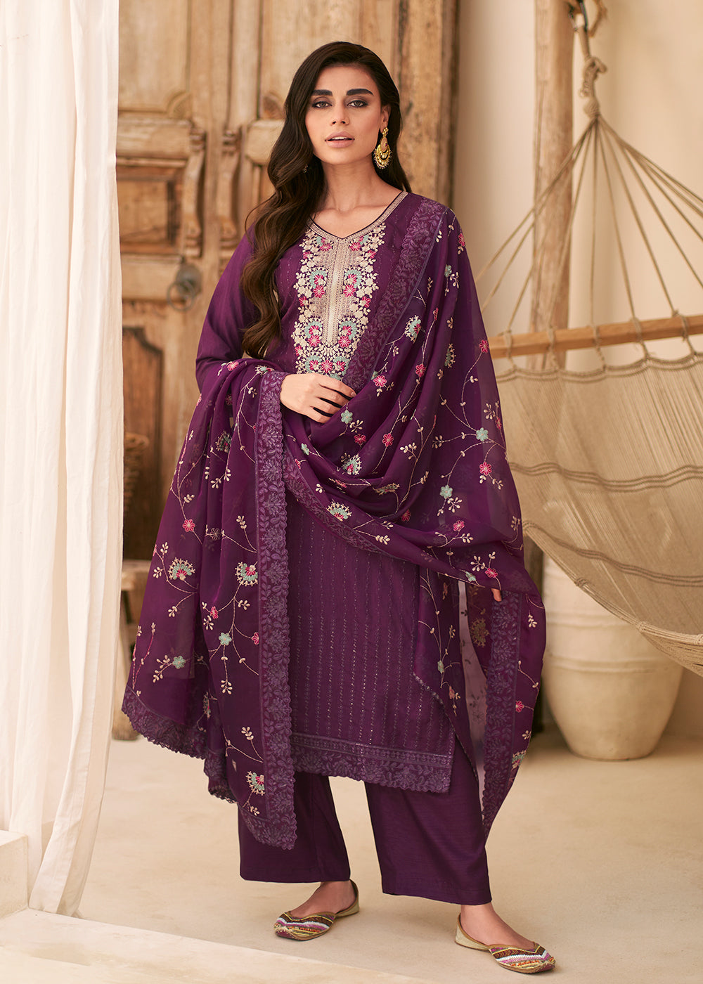 Buy Now Embroidered Purple Dola Silk Festive Style Salwar Suit Online in USA, UK, Canada, Germany, Australia & Worldwide at Empress Clothing.
