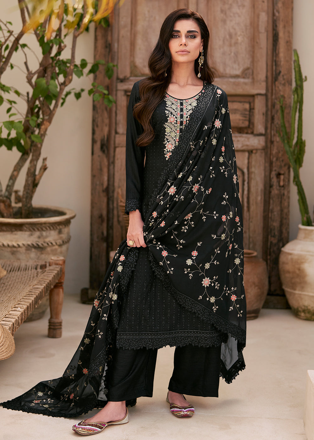 Buy Now Embroidered Black Dola Silk Festive Style Salwar Suit Online in USA, UK, Canada, Germany, Australia & Worldwide at Empress Clothing.