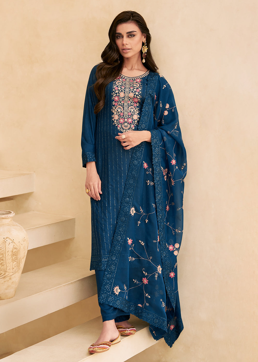 Buy Now Embroidered Blue Dola Silk Festive Style Salwar Suit Online in USA, UK, Canada, Germany, Australia & Worldwide at Empress Clothing. 