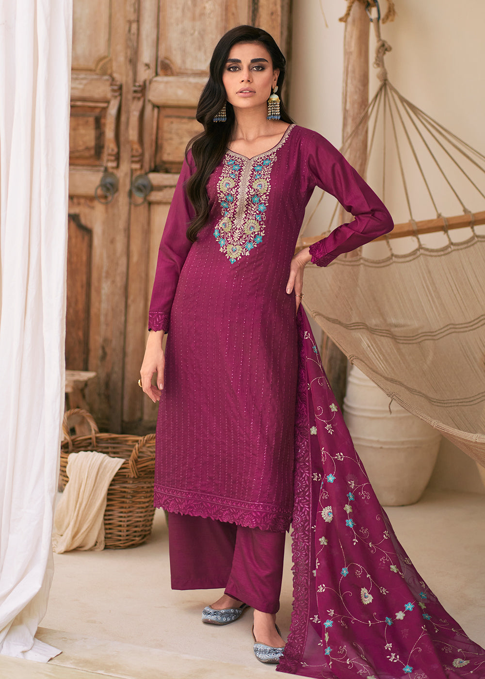 Buy Now Embroidered Pink Dola Silk Festive Style Salwar Suit Online in USA, UK, Canada, Germany, Australia & Worldwide at Empress Clothing. 