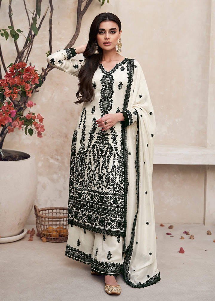 Beautiful Off White Festive Embroidered Palazzo Salwar Suit