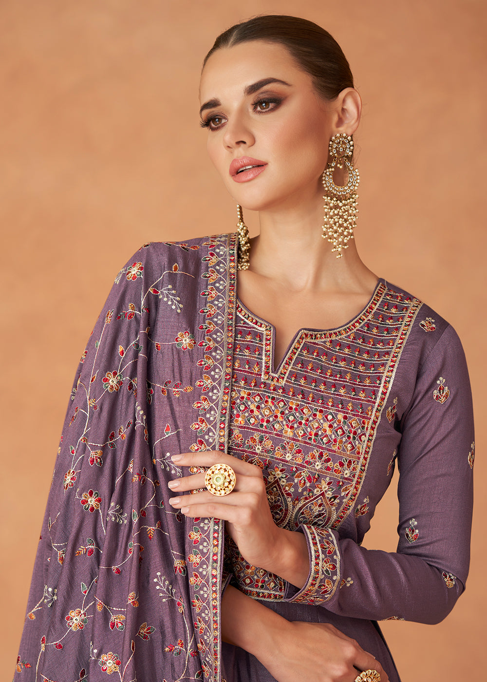 Buy Now Premium Purple Sequins & Thread Designer Anarkali Suit Online in USA, UK, Australia, New Zealand, Canada & Worldwide at Empress Clothing.
