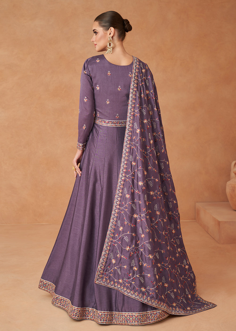 Buy Now Premium Purple Sequins & Thread Designer Anarkali Suit Online in USA, UK, Australia, New Zealand, Canada & Worldwide at Empress Clothing.