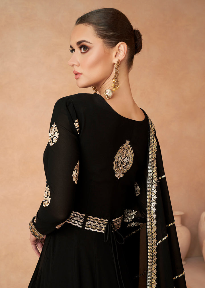 Buy Now Pretty Black Sequins Embroidered Georgette Designer Gown Online in USA, UK, Australia, Canada & Worldwide at Empress Clothing.