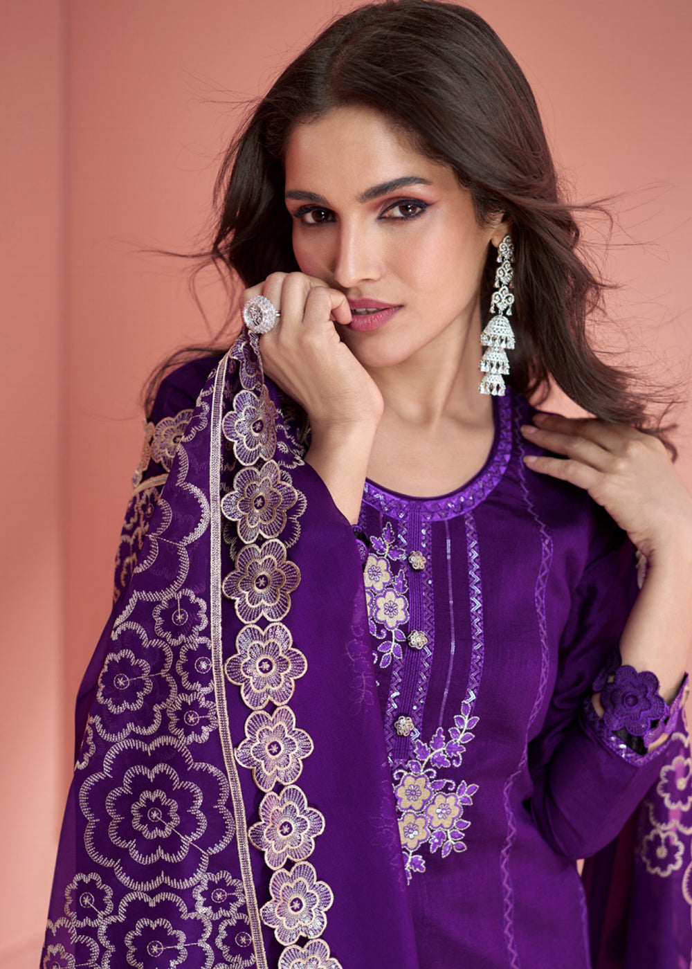 Buy Now Festive Purple Embroidered Premium Silk Palazzo Suit Online in USA, UK, Canada, Germany, Australia & Worldwide at Empress Clothing. 