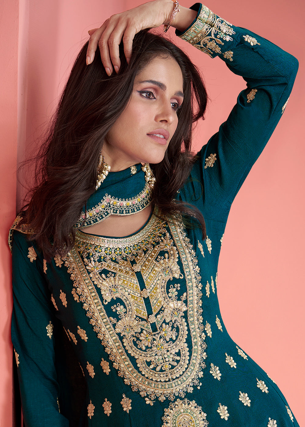 Buy Now Resham Thread Embroidered Blue Festive Palazzo Suit Online in USA, UK, Canada, Germany, Australia & Worldwide at Empress Clothing.