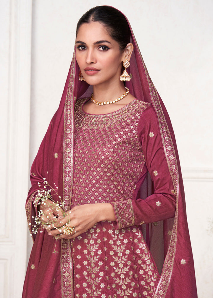 Lovely Pink Punjabi Style Silk Embroidered Salwar Suit