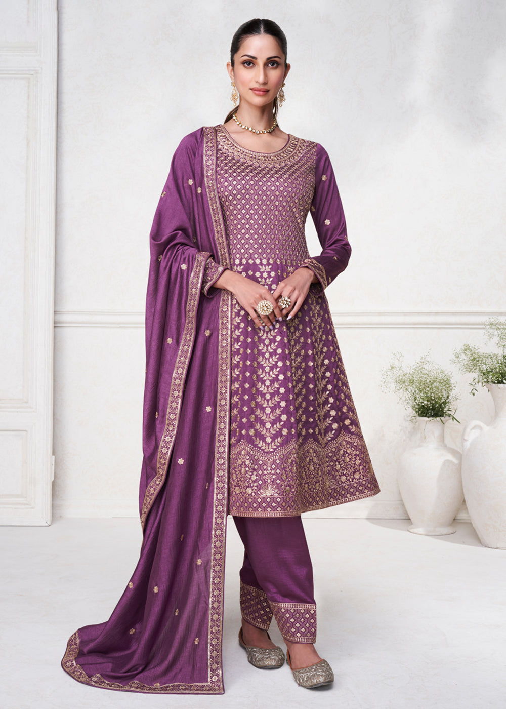 Buy Now Magenta Purple Punjabi Style Silk Embroidered Salwar Suit Online in USA, UK, Canada, Germany, Australia & Worldwide at Empress Clothing. 