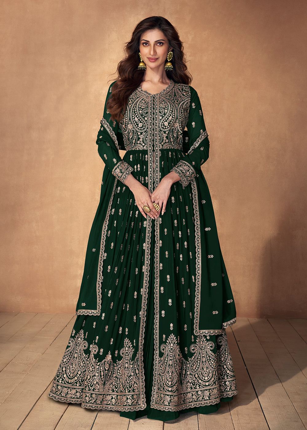 Lehenga Style Dark Green Wedding Wear Anarkali Suit