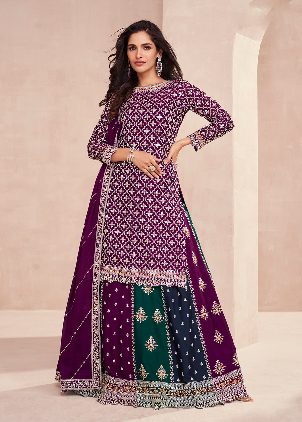 Buy Now Dark Purple Multicolor Sequins Embroidered Lehenga Skirt Suit Online in USA, UK, Australia, New Zealand, Canada & Worldwide at Empress Clothing. 