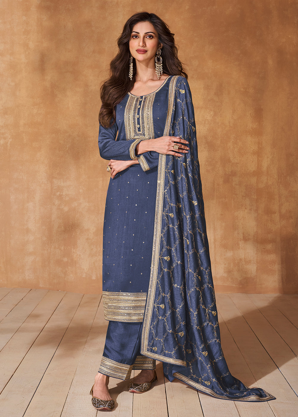 Buy Now Lavender Blue Premium Silk Festive Wear Salwar Kurta Online in USA, UK, Canada, Germany, Australia & Worldwide at Empress Clothing.