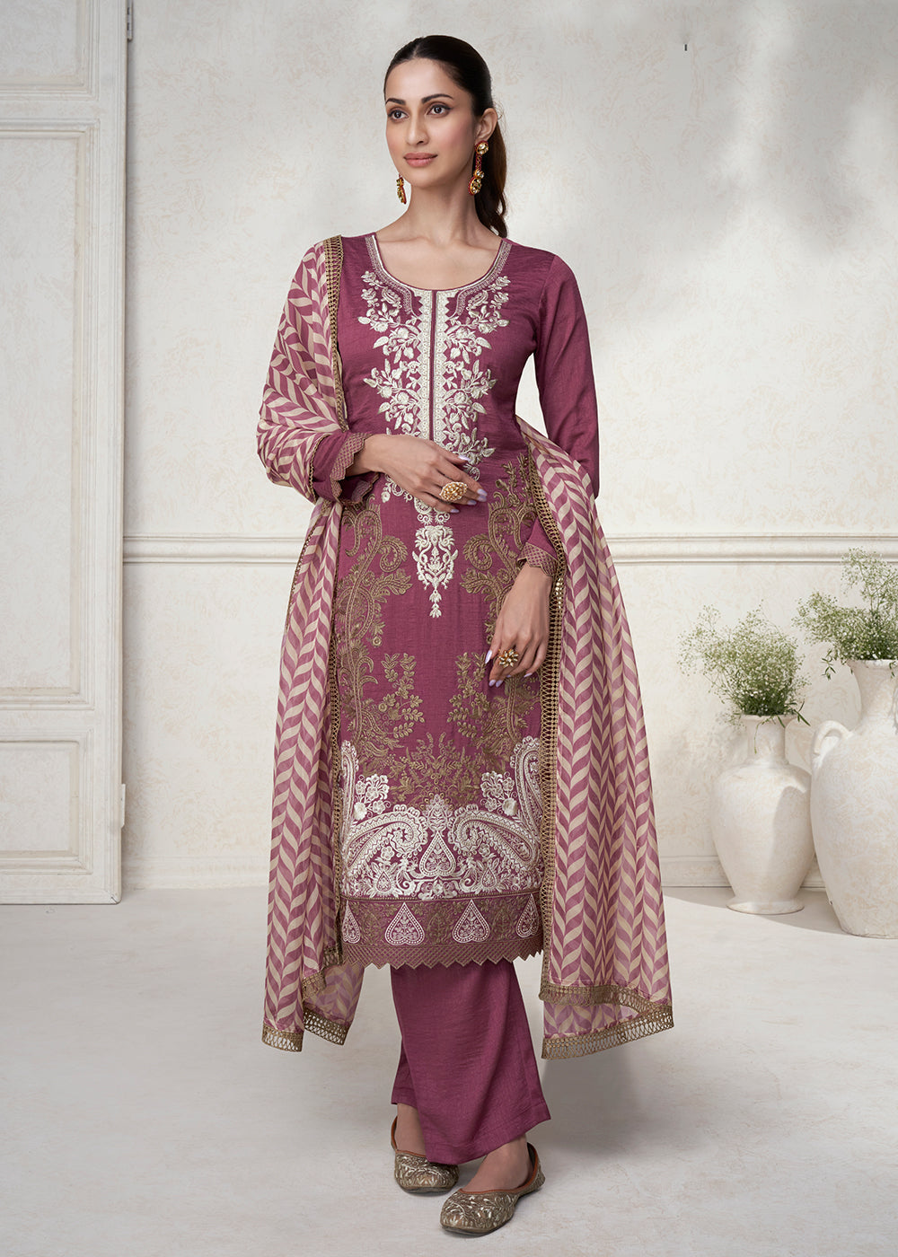 Buy Now Fabulous Pink Floral Embroidered Silk Wedding Salwar Suit Online in USA, UK, Canada, Germany, Australia & Worldwide at Empress Clothing. 