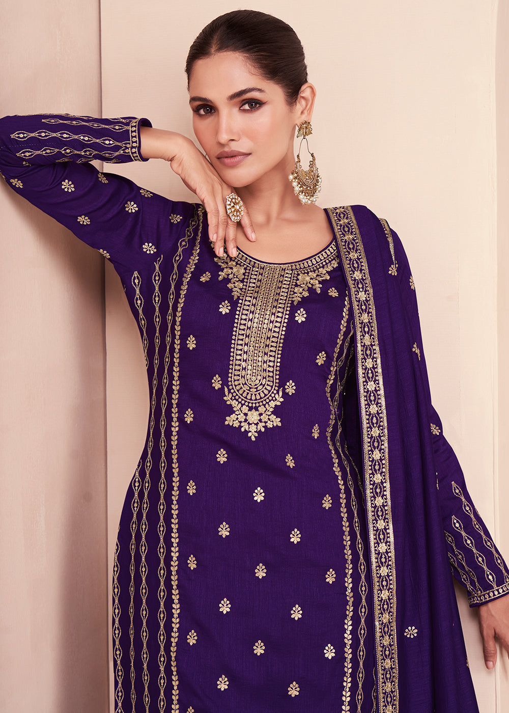 Buy Now Captivating Purple Zari Embroidered Palazzo Salwar Suit Online in USA, UK, Canada, Germany, Australia & Worldwide at Empress Clothing