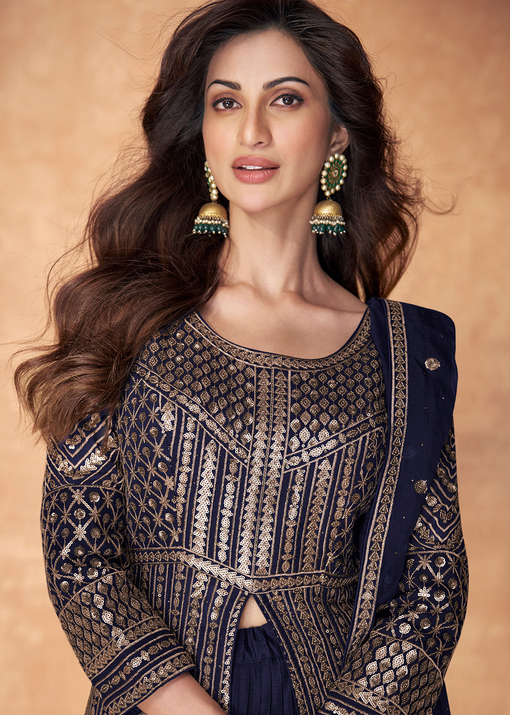 Buy Now Navy Blue Skirt Style Embroidered Wedding Anarkali Suit Online in USA, UK, Australia, New Zealand, Canada & Worldwide at Empress Clothing. 