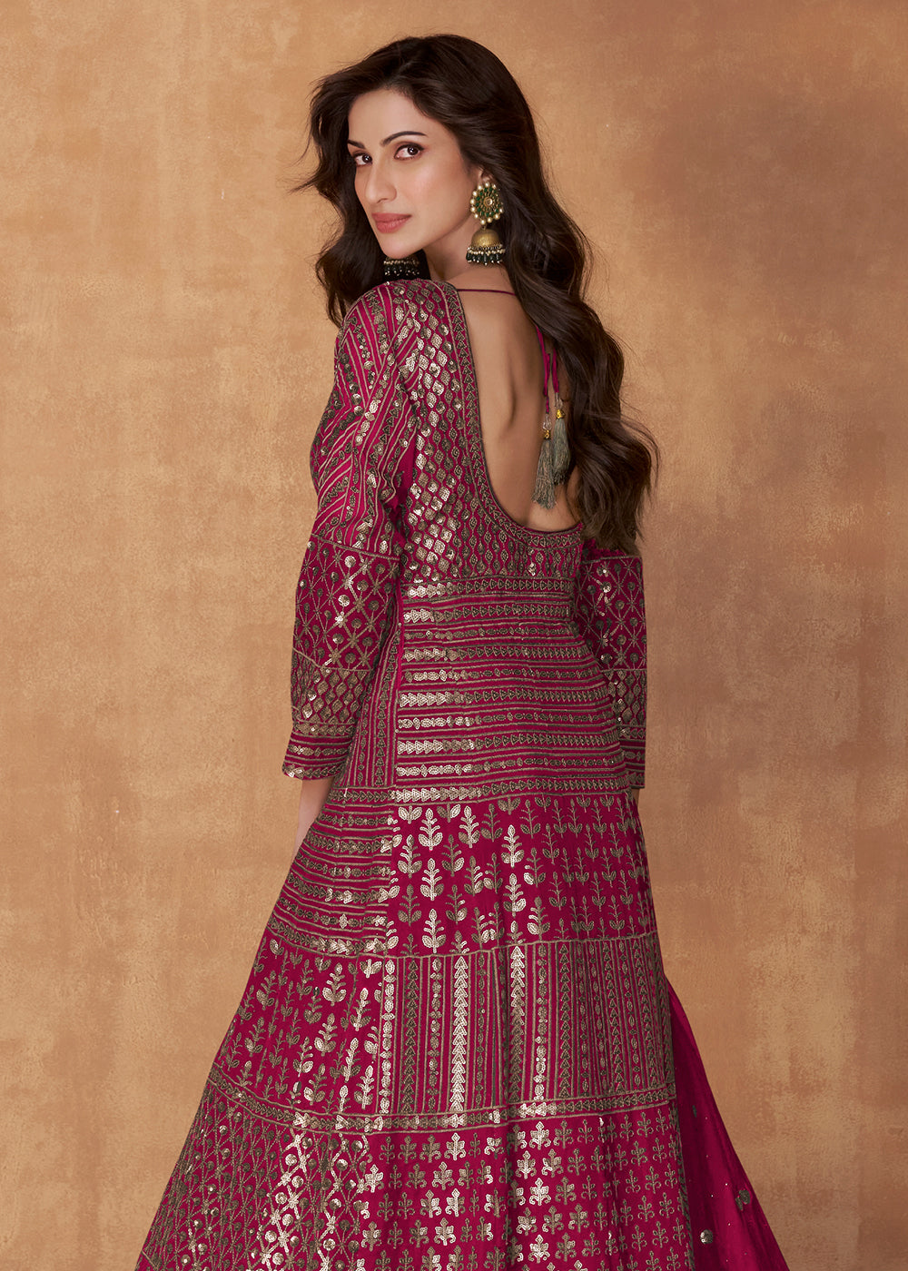 Buy Now Magenta Pink Skirt Style Embroidered Wedding Anarkali Suit Online in USA, UK, Australia, New Zealand, Canada & Worldwide at Empress Clothing. 