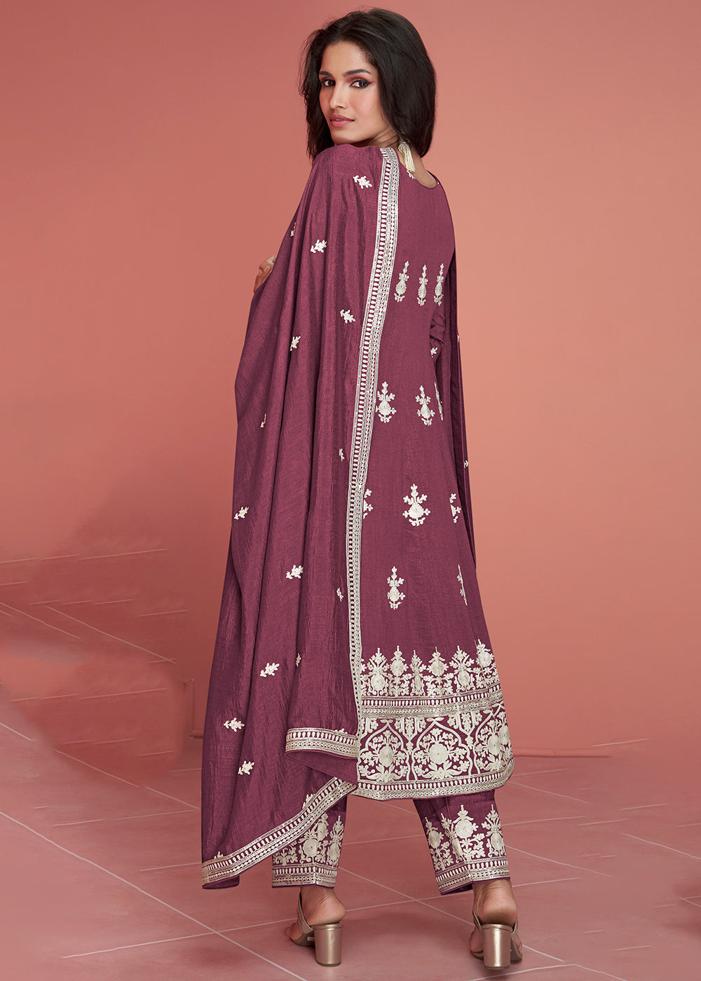 Buy Now Punjabi Style Silk Embroidered Salwar Suit in Dusky Purple Online in USA, UK, Canada, Germany, Australia & Worldwide at Empress Clothing.