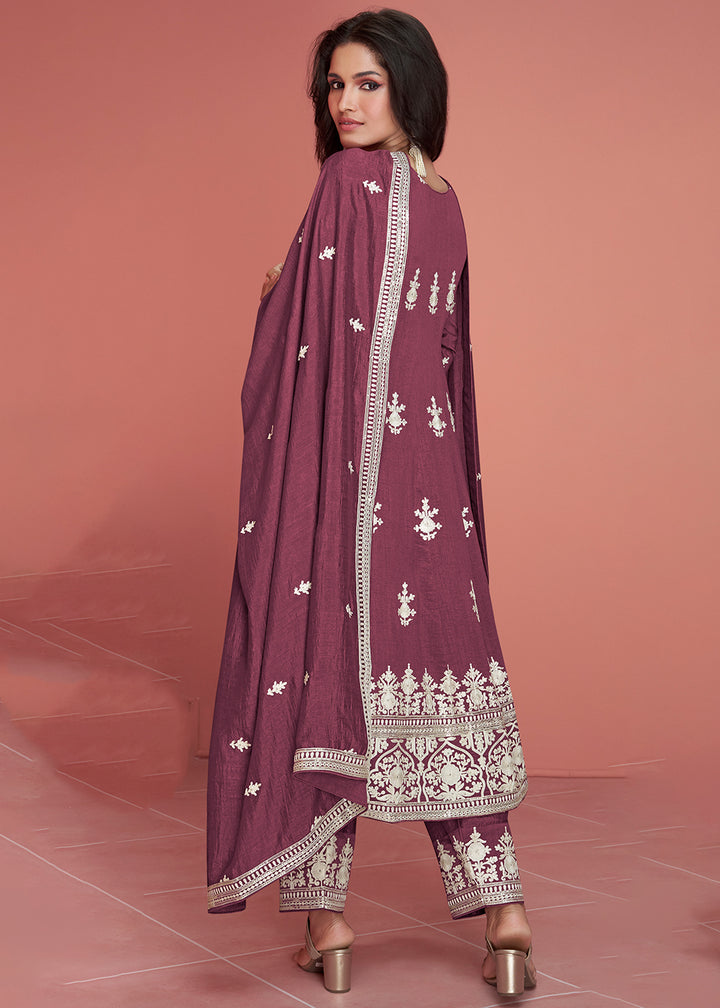 Buy Now Punjabi Style Silk Embroidered Salwar Suit in Dusky Purple Online in USA, UK, Canada, Germany, Australia & Worldwide at Empress Clothing.