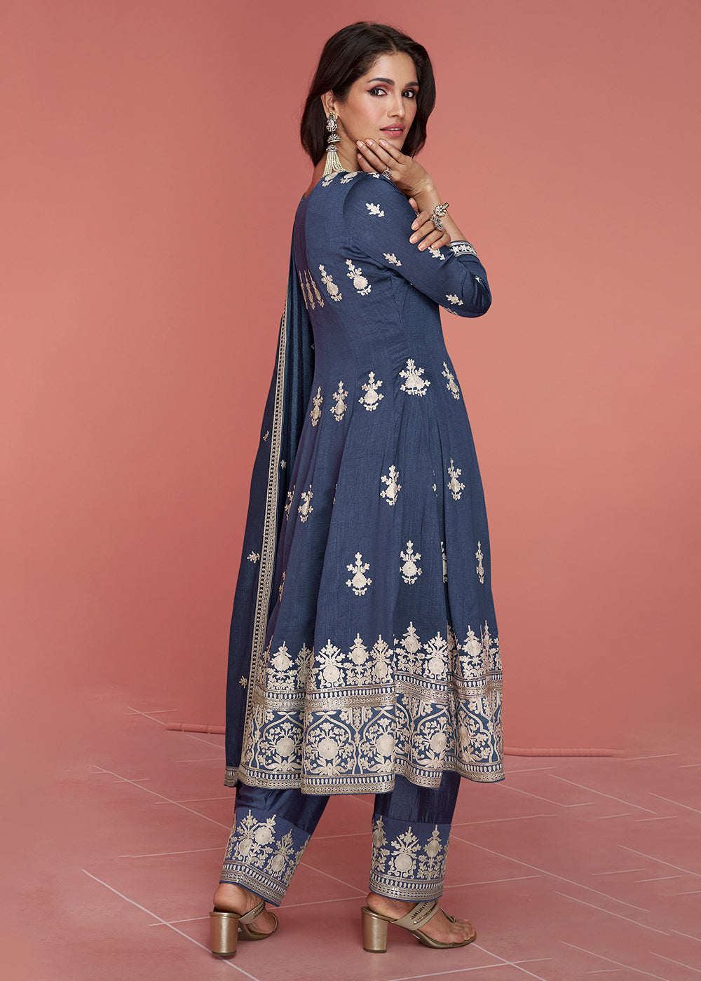 Buy Now Punjabi Style Silk Embroidered Salwar Suit in Lavender Blue Online in USA, UK, Canada, Germany, Australia & Worldwide at Empress Clothing.