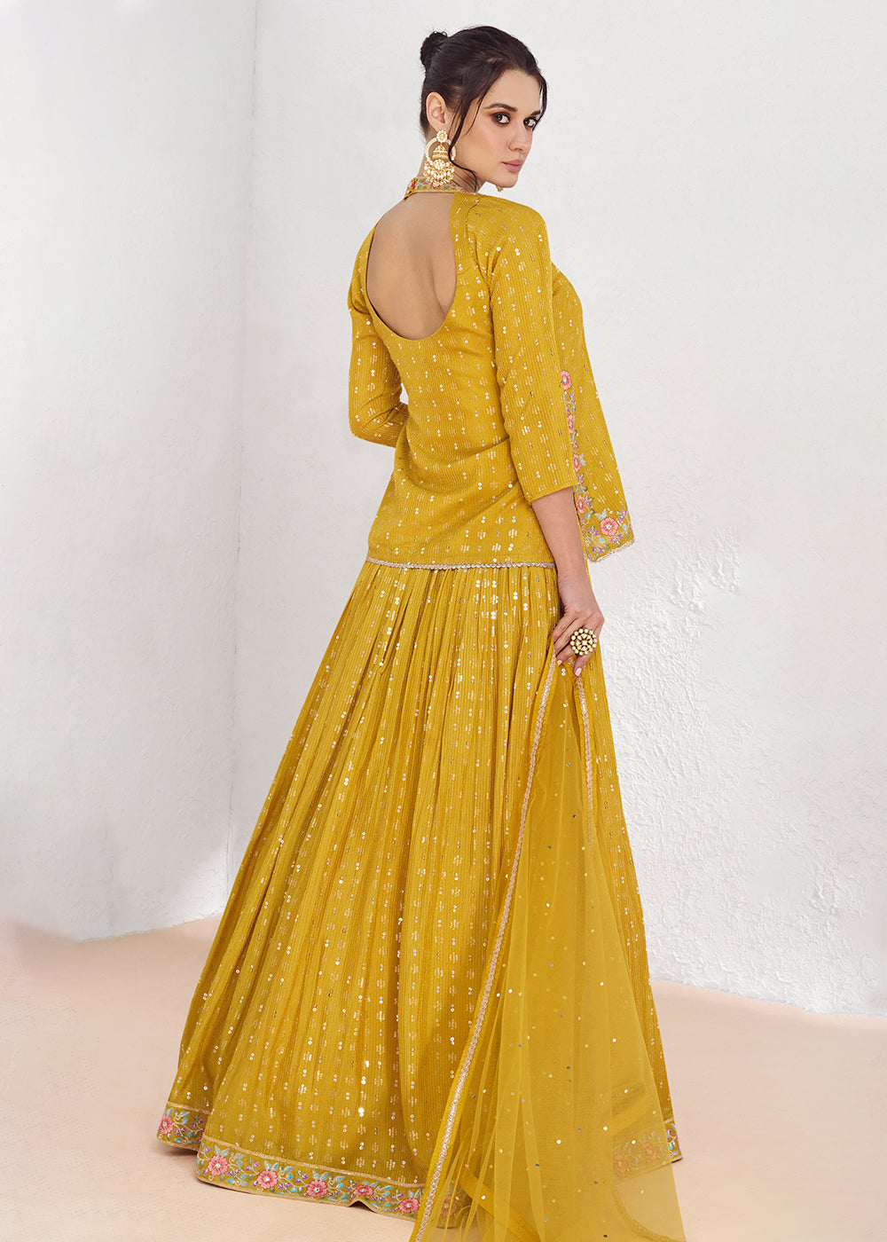 Buy Now Real Georgette Yellow Embroidered Kurti Style Lehenga Suit Online in USA, UK, Canada & Worldwide at Empress Clothing.