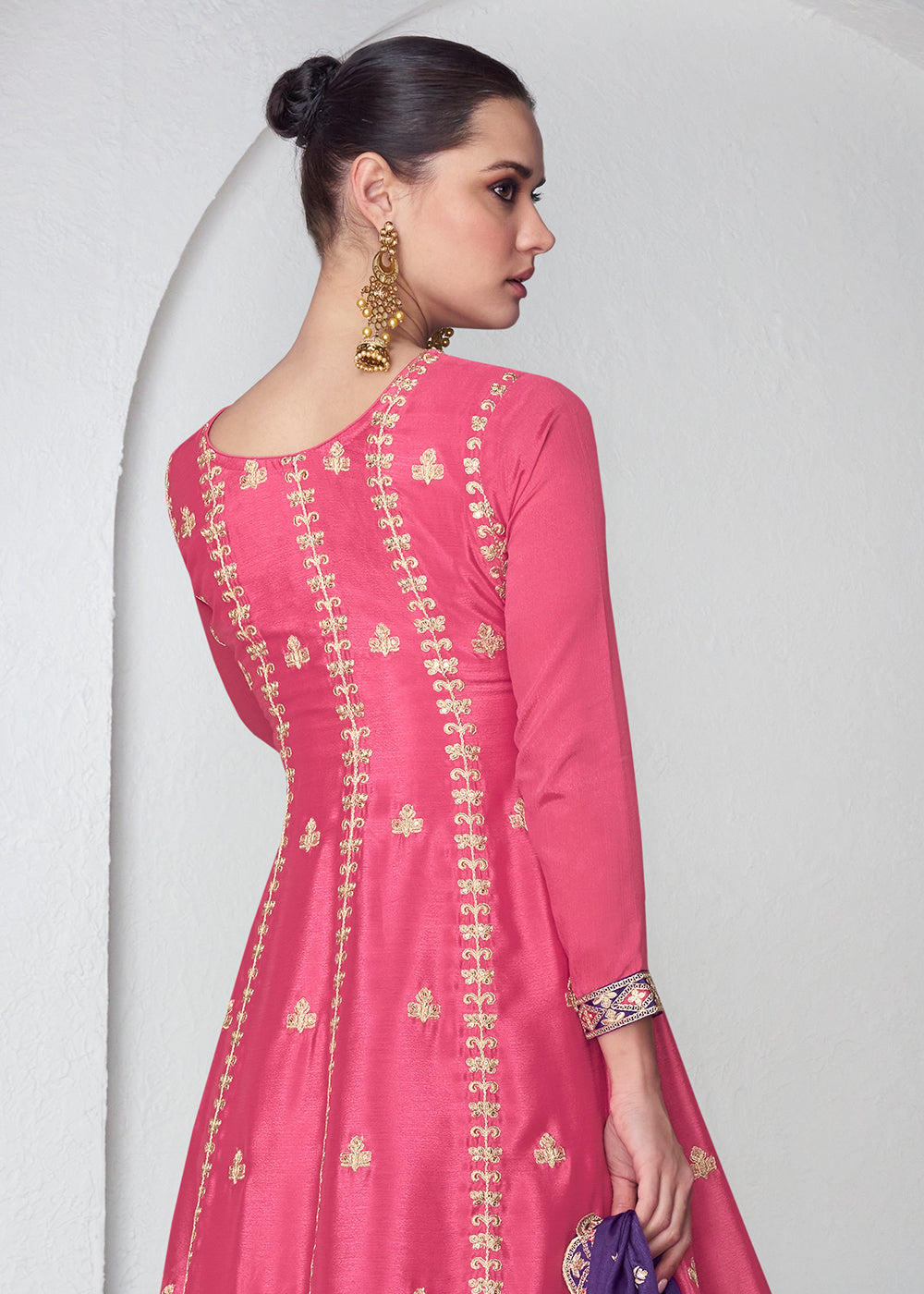 Buy Now Amazing Pink & Purple Chinnon Silk Wedding Festive Palazzo Suit Online in USA, UK, Canada, Germany, Australia & Worldwide at Empress Clothing.