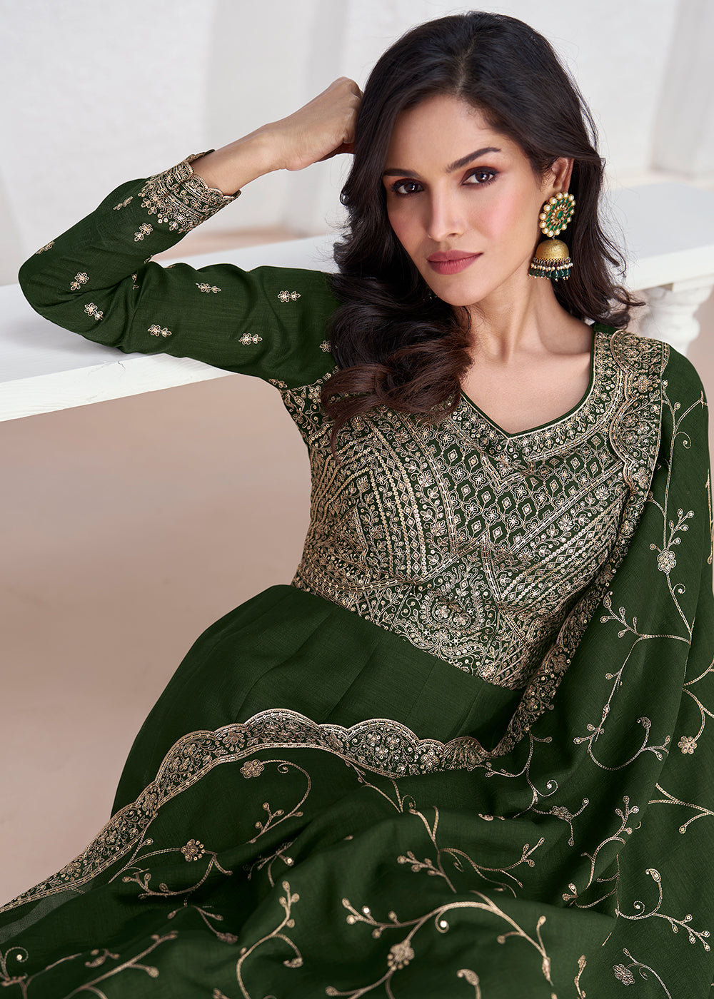 Buy Now Elegant Green Embroidered Silk Wedding Anarkali Dress Online in USA, UK, Australia, New Zealand, Canada & Worldwide at Empress Clothing. 
