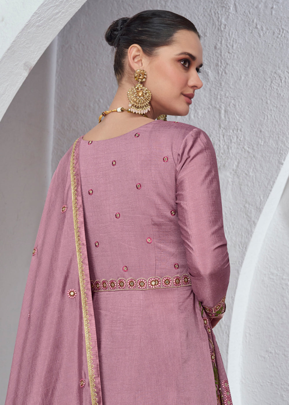 Buy Now Rose Pink Front Slit Embroidered Lehenga Skirt Suit Online in USA, UK, Canada, Germany, Australia & Worldwide at Empress Clothing.
