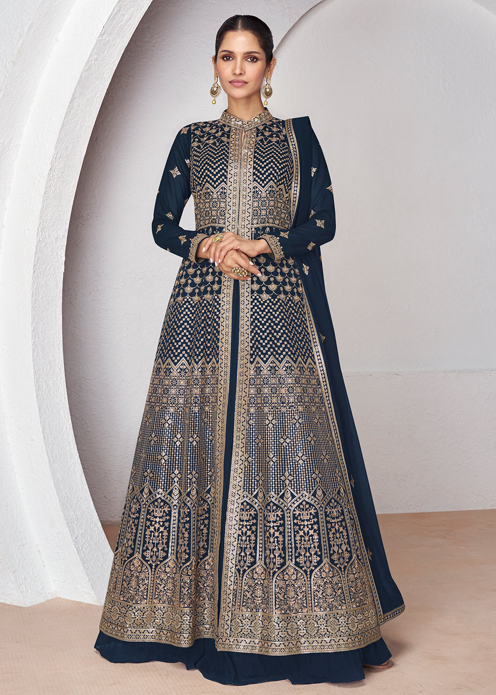 Buy Now Wedding Wear Prussian Blue Lehenga Skirt Anarkali Suit Online in USA, UK, Australia, New Zealand, Canada & Worldwide at Empress Clothing.