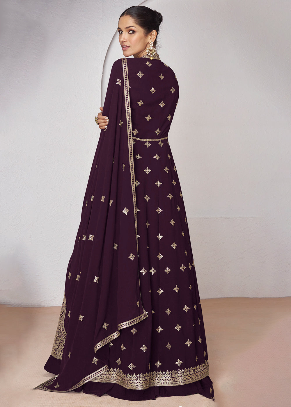Buy Now Wedding Wear Plum Purple Lehenga Skirt Anarkali Suit Online in USA, UK, Australia, New Zealand, Canada & Worldwide at Empress Clothing.