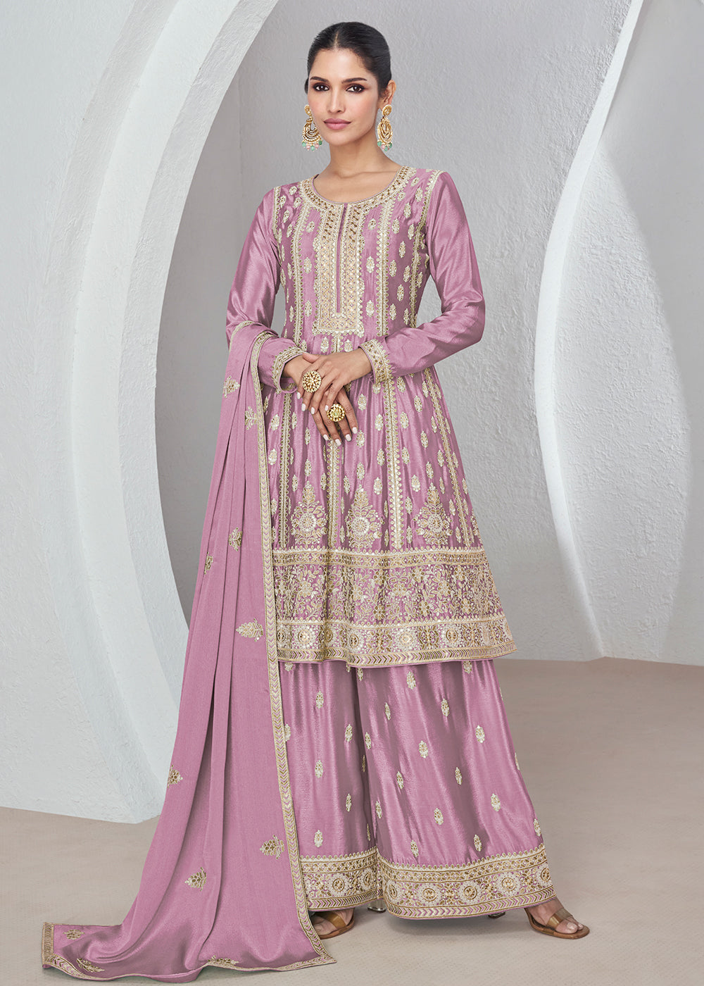 Buy Now Lilac Purple Chinnon Silk Wedding Festive Palazzo Dress Online in USA, UK, Canada, Germany, Australia & Worldwide at Empress Clothing. 