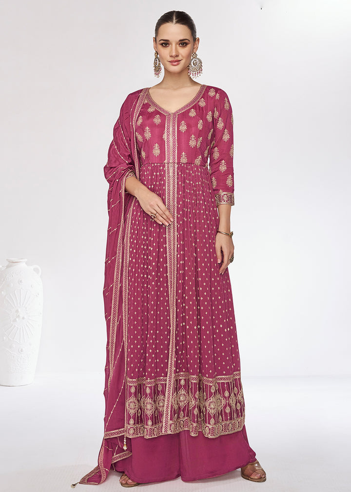 Buy Now Chinnon Premium Pink Embroidered Palazzo Salwar Suit Online in USA, UK, Canada, Germany, Australia & Worldwide at Empress Clothing.