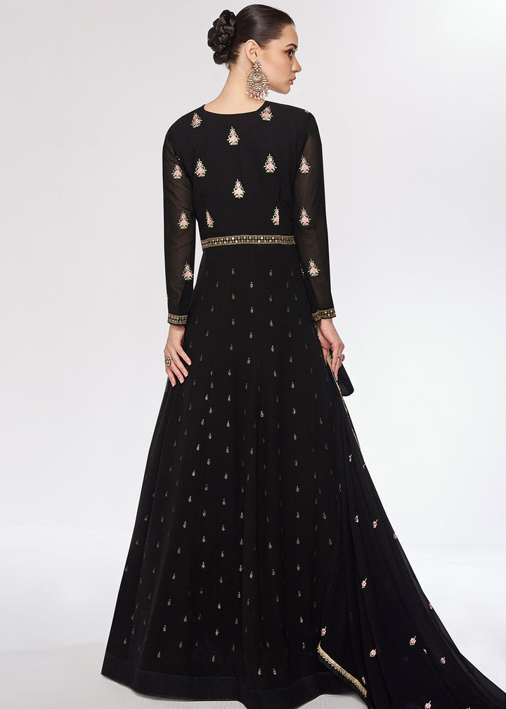 Buy Now Georgette Premium Black Embroidered Wedding Anarkali Suit Online in USA, UK, Australia, New Zealand, Canada & Worldwide at Empress Clothing.