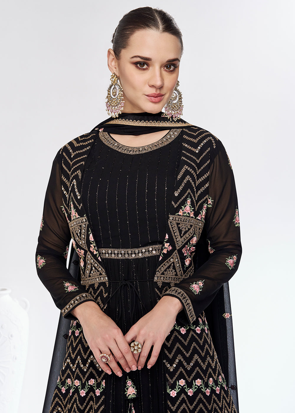 Buy Now Georgette Premium Black Embroidered Wedding Anarkali Suit Online in USA, UK, Australia, New Zealand, Canada & Worldwide at Empress Clothing.