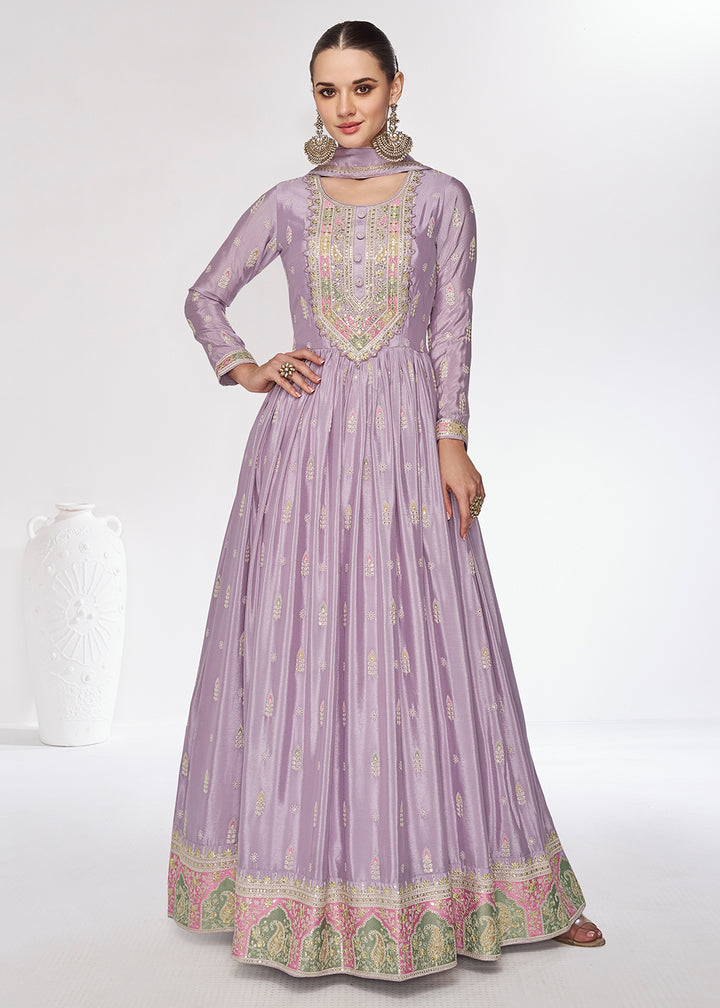 Buy Now Chinnon Premium Lavender Embroidered Wedding Anarkali Suit Online in USA, UK, Australia, New Zealand, Canada & Worldwide at Empress Clothing.