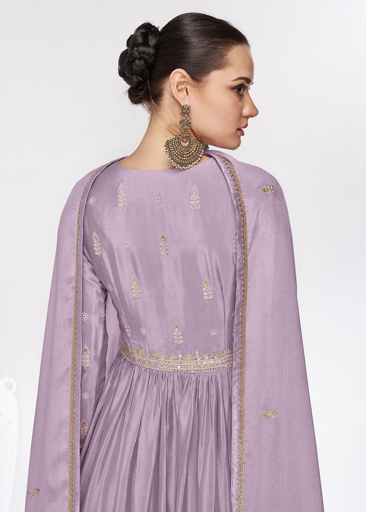 Buy Now Chinnon Premium Lavender Embroidered Wedding Anarkali Suit Online in USA, UK, Australia, New Zealand, Canada & Worldwide at Empress Clothing.