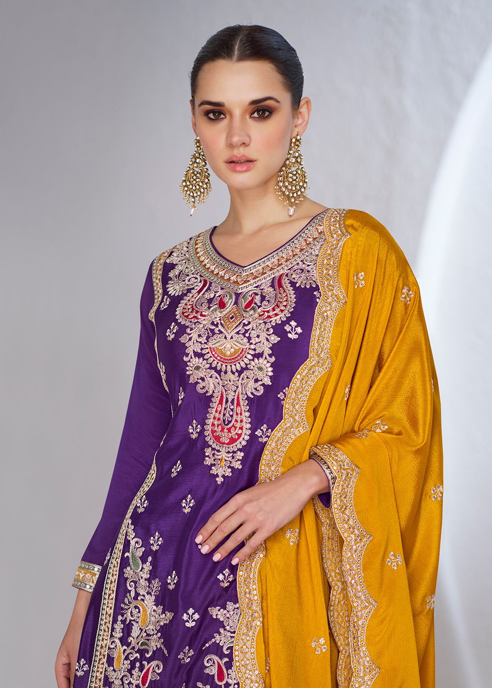 Buy Now Purple & Teal Ceremonial Designer Palazzo Suit Online in USA, UK, Canada, Germany, Australia & Worldwide at Empress Clothing.