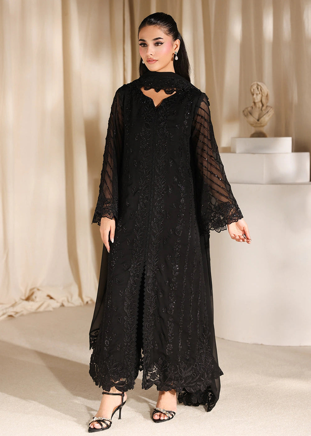 Luxe Embroidered Chiffons '26 by Azure | Black Pearl