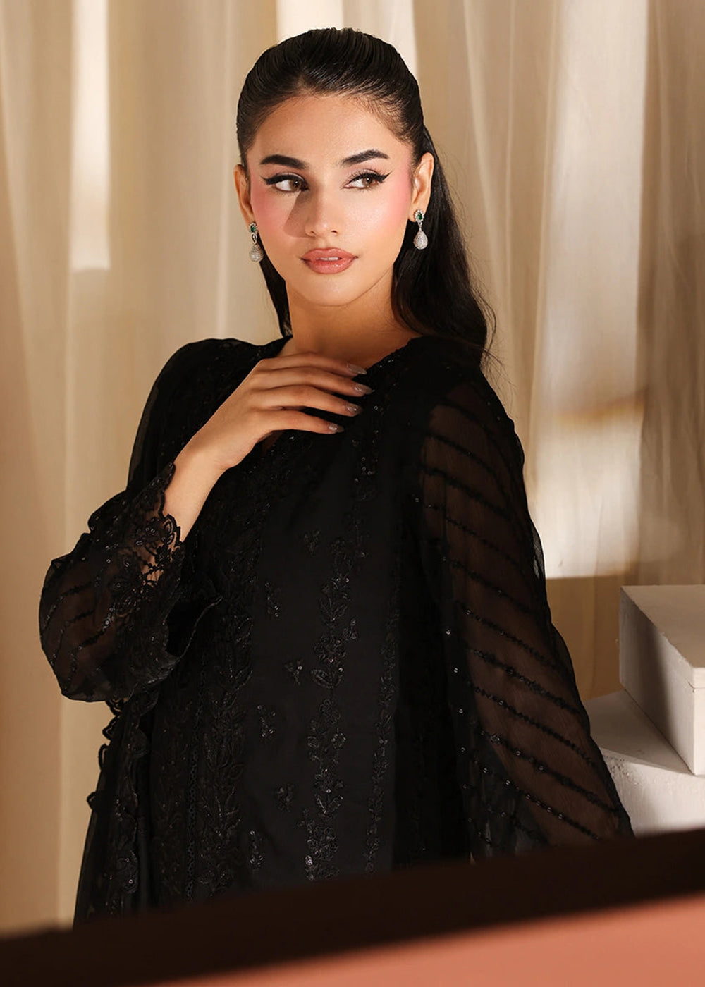 Buy Now Luxe Embroidered Chiffons '26 by Azure | Black Pearl Online in US, UK, Canada, France, Italy, Germany, Greece, Sweden, Africa & Worldwide at Empress.