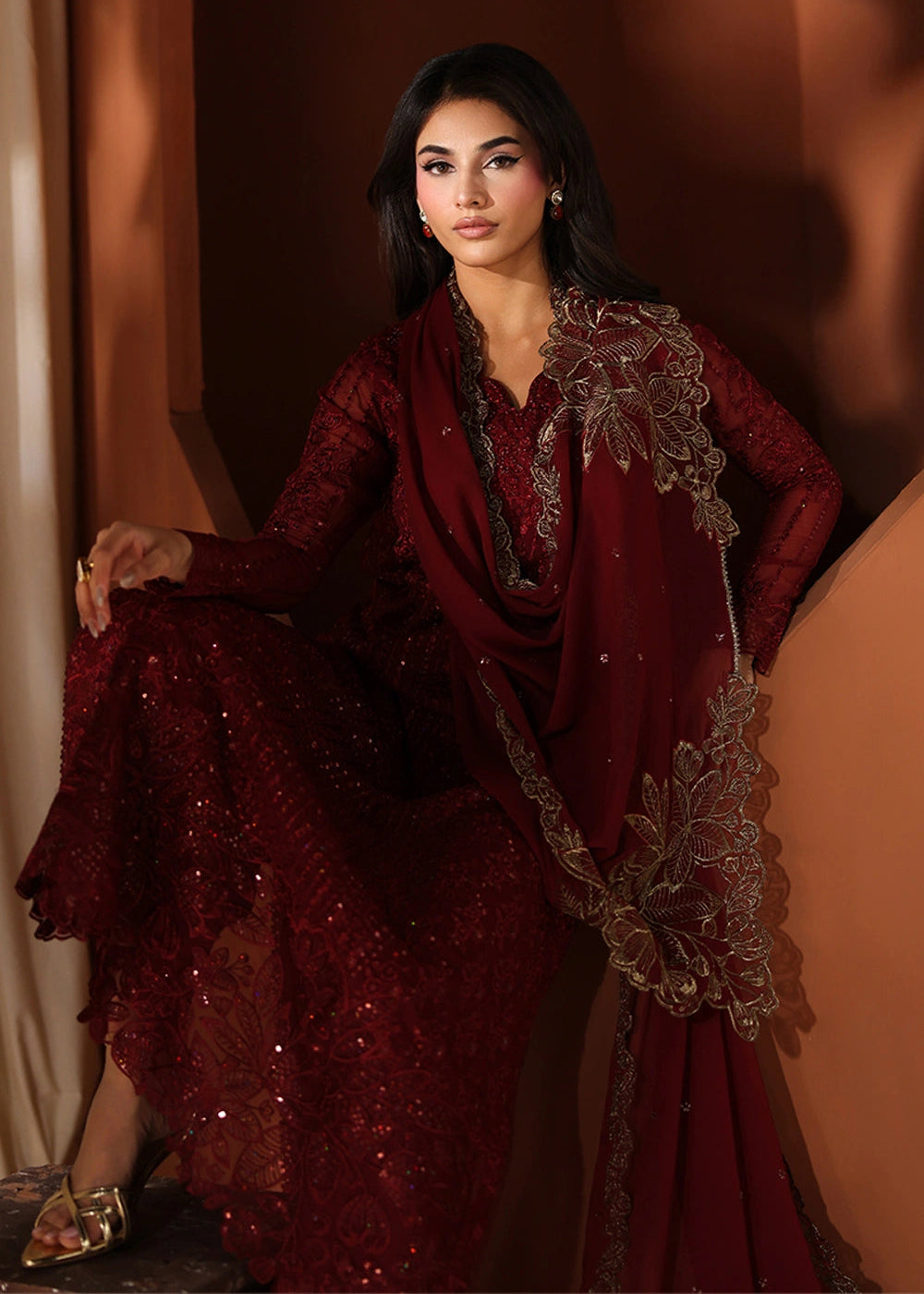 Buy Now Luxe Embroidered Chiffons '26 by Azure | Cherry Blossom Online in US, UK, Canada, France, Italy, Germany, Greece, Sweden, Africa & Worldwide at Empress.