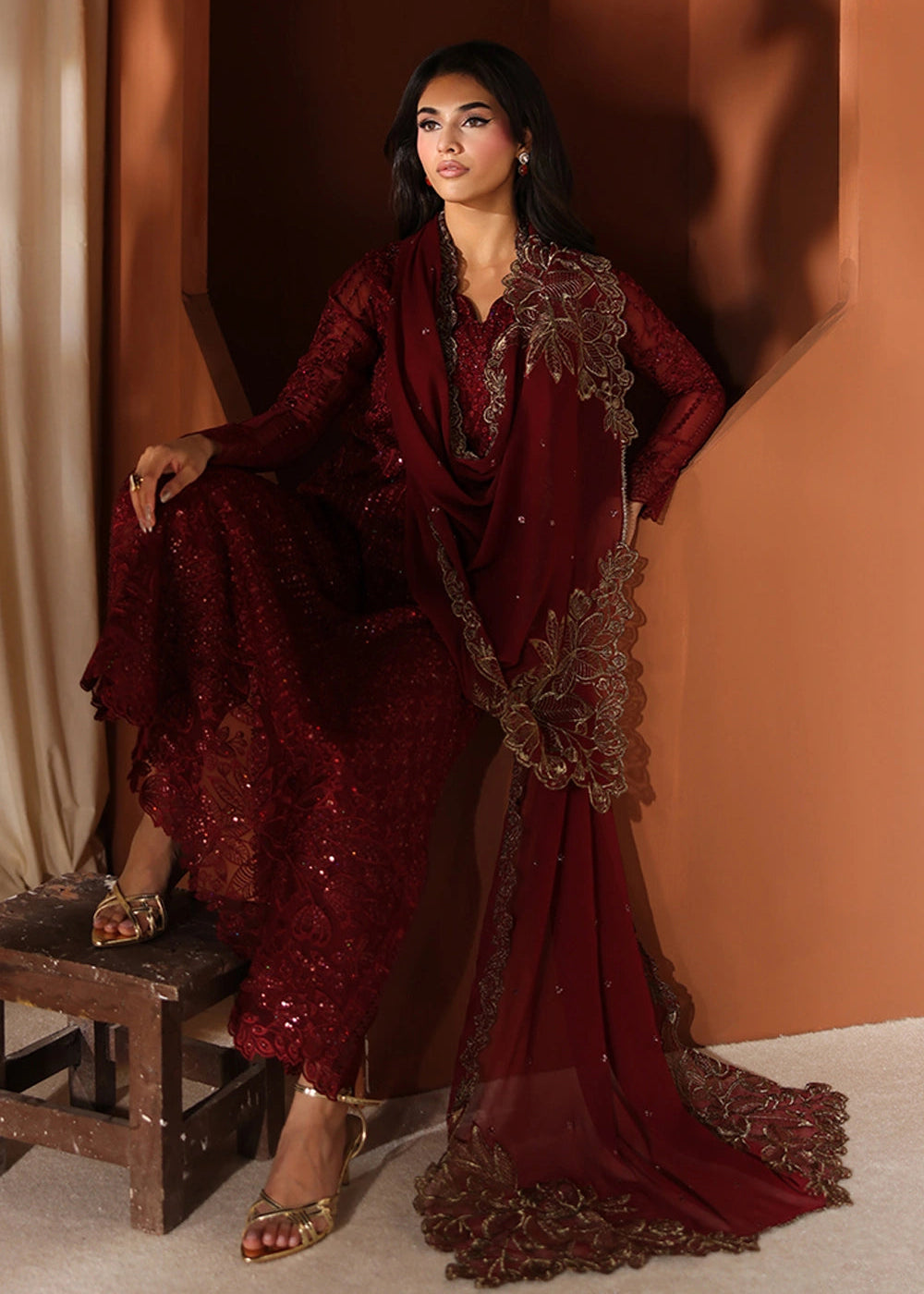 Buy Now Luxe Embroidered Chiffons '26 by Azure | Cherry Blossom Online in US, UK, Canada, France, Italy, Germany, Greece, Sweden, Africa & Worldwide at Empress.
