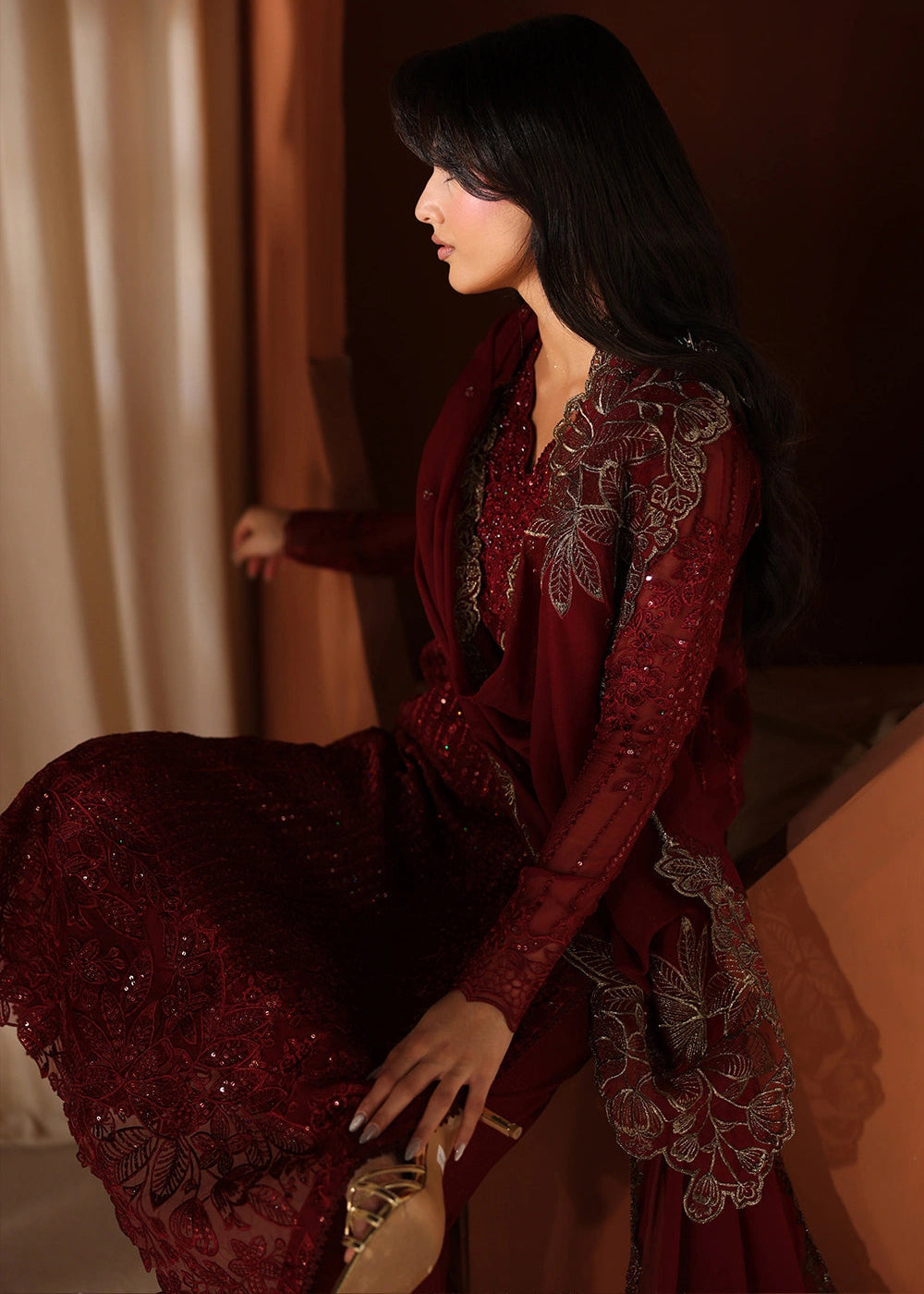 Buy Now Luxe Embroidered Chiffons '26 by Azure | Cherry Blossom Online in US, UK, Canada, France, Italy, Germany, Greece, Sweden, Africa & Worldwide at Empress.