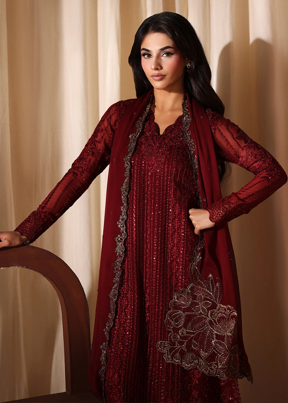 Buy Now Luxe Embroidered Chiffons '26 by Azure | Cherry Blossom Online in US, UK, Canada, France, Italy, Germany, Greece, Sweden, Africa & Worldwide at Empress.