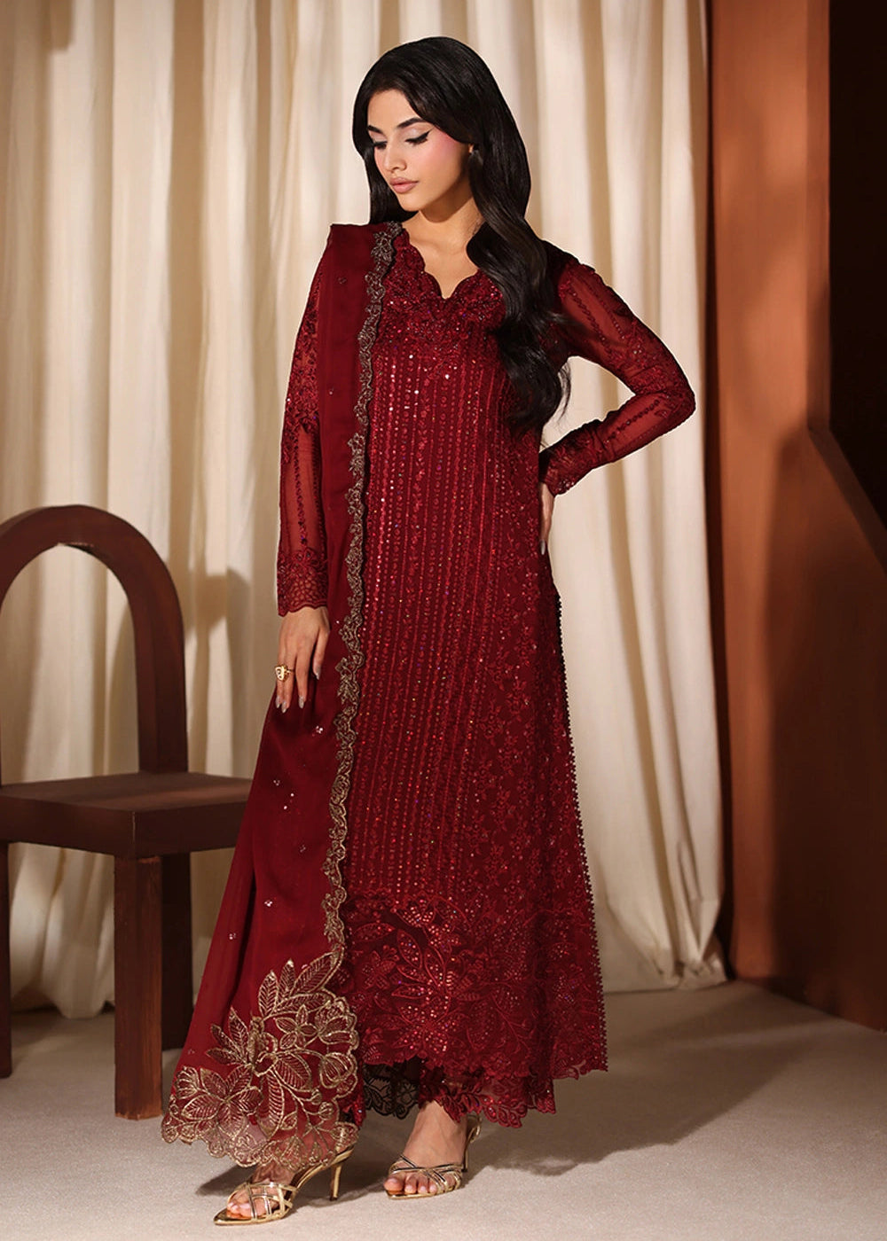 Buy Now Luxe Embroidered Chiffons '26 by Azure | Cherry Blossom Online in US, UK, Canada, France, Italy, Germany, Greece, Sweden, Africa & Worldwide at Empress.