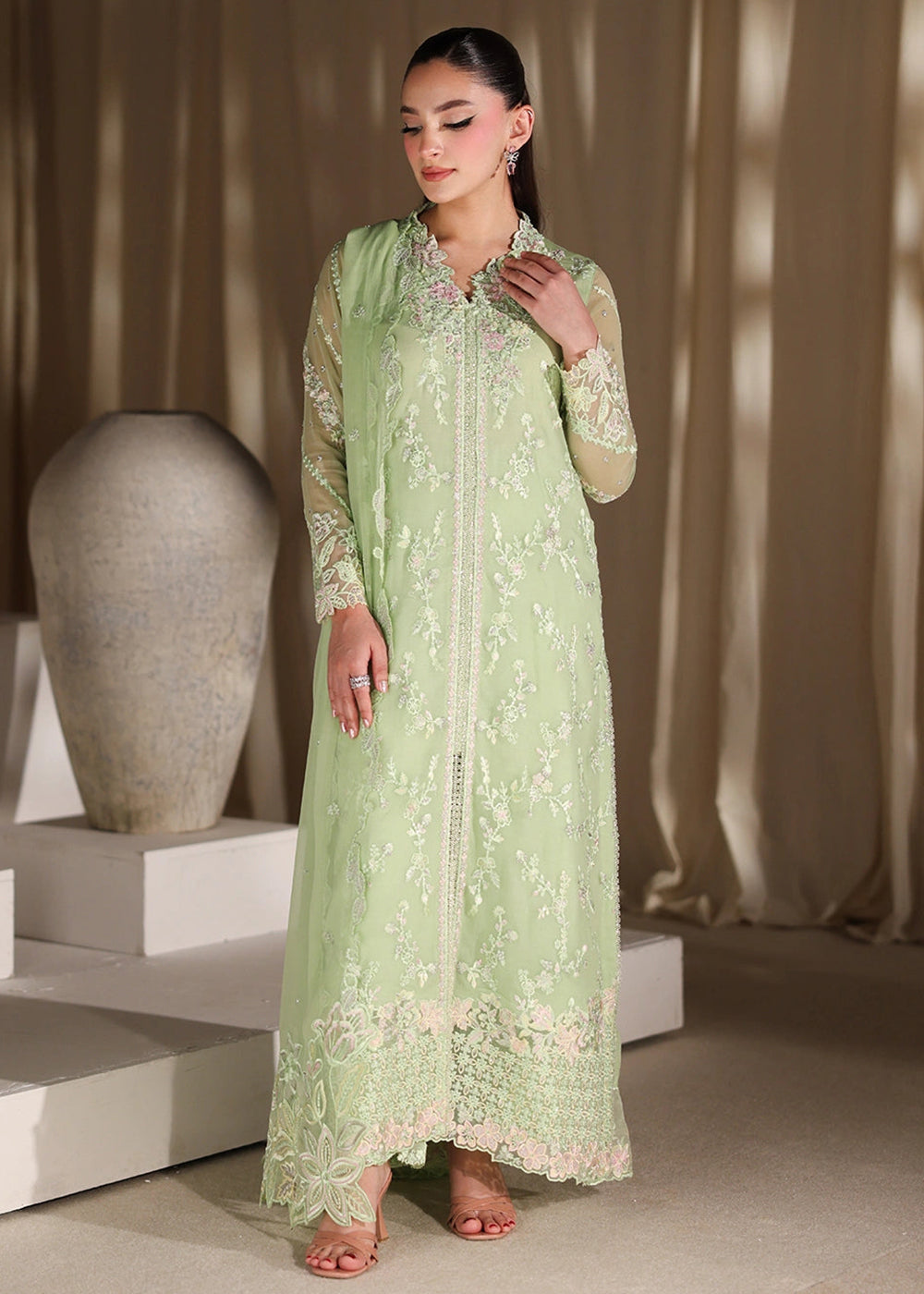 Buy Now Luxe Embroidered Chiffon '26 by Azure | Fairy Fern Online in US, UK, Canada, France, Italy, Germany, Greece, Sweden, Africa, UAE & Worldwide at Empress.