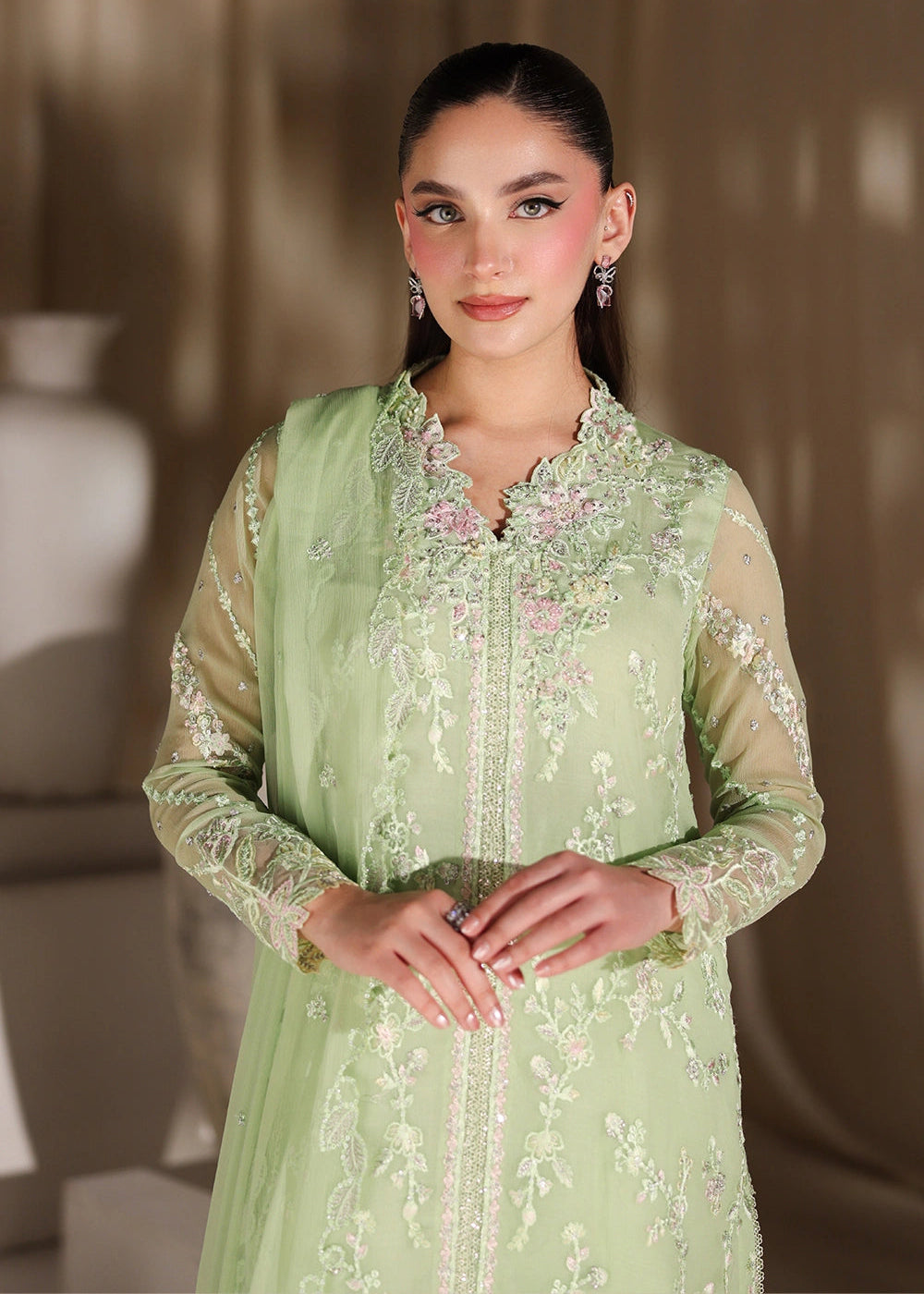 Buy Now Luxe Embroidered Chiffon '26 by Azure | Fairy Fern Online in US, UK, Canada, France, Italy, Germany, Greece, Sweden, Africa, UAE & Worldwide at Empress.