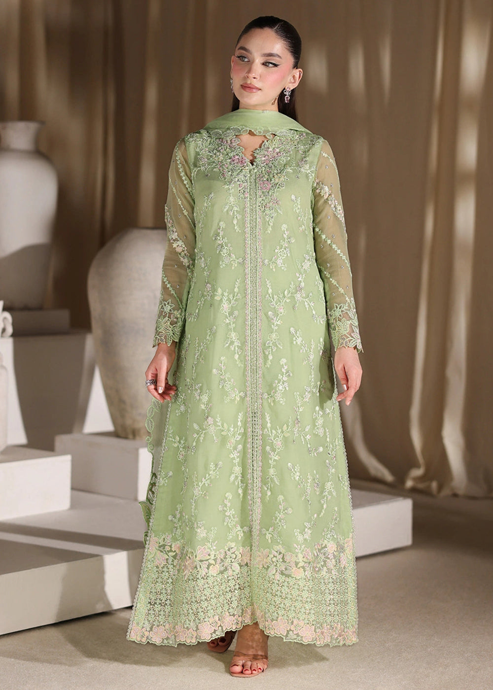 Buy Now Luxe Embroidered Chiffon '26 by Azure | Fairy Fern Online in US, UK, Canada, France, Italy, Germany, Greece, Sweden, Africa, UAE & Worldwide at Empress.